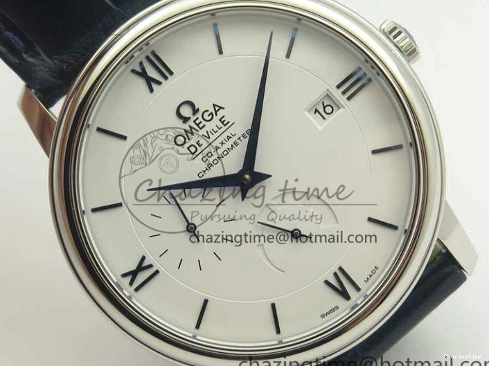 0218 Fashionable De Ville Prestige Real Power Reserve SS TW 1:1 Best Edition White Dial Blue Markers On Leather Strap A 8094